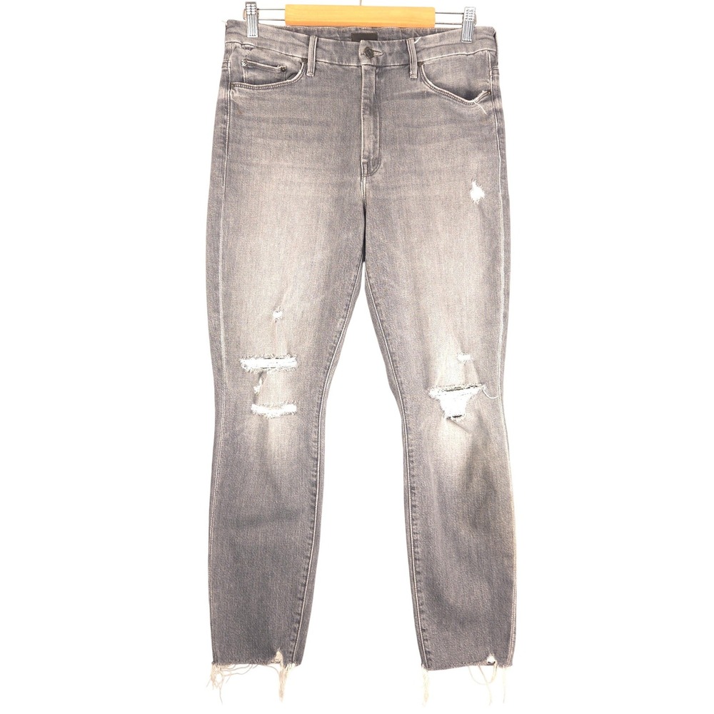 MOTHER Women Jeans High Rise Faded Gray Distressed